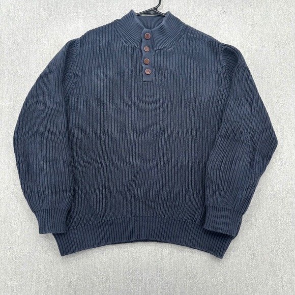 L.L. Bean Other - LL Bean Sweater Mens Large Navy Blue Cotton Mock Neck Henley Ribbed Knit